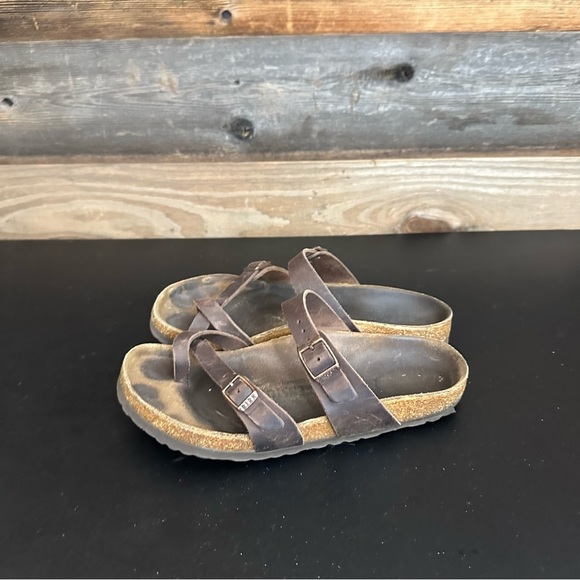 Birkenstock Mayari Womens 38 Regular US 7- 7.5 Brown Leather Cork Sandals - Picture 2 of 9